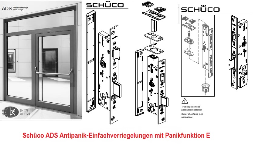 Schüco ADS Antipanik-Einfachverriegelungen Panikfunktion E